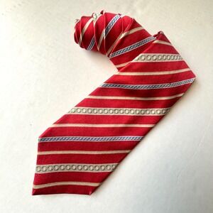 Faberge Red Silk Striped Necktie Handmade Imperial Eagle‎ Guilloche Pattern 4in